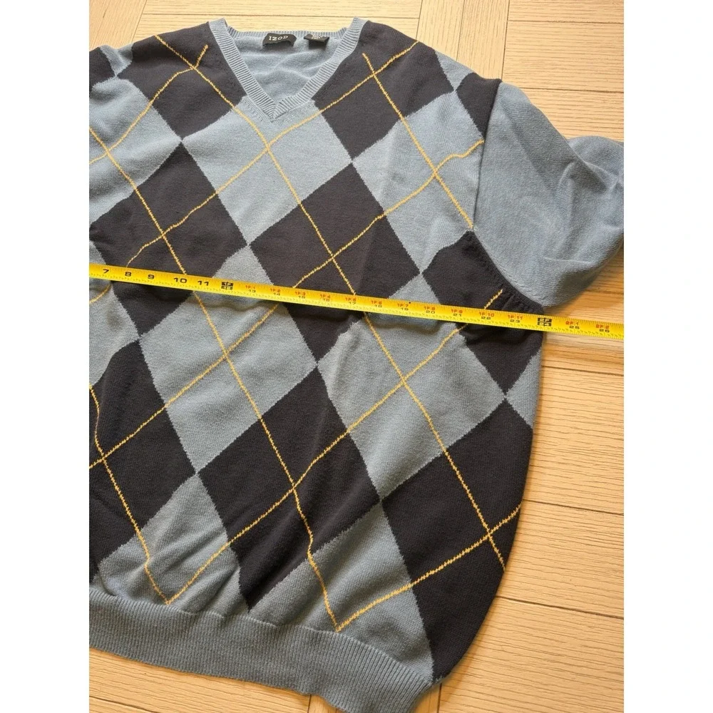 Izod Men's VTG Argyle V Neck 100%Cotton Knit Long Sleeve Blue & Navy Sweater XXL
